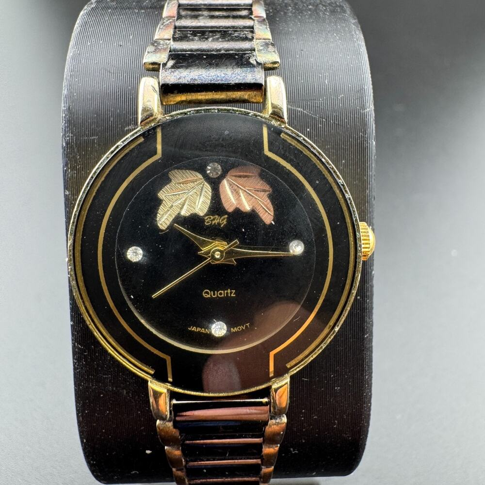 Black Hills Gold BHG Ladies Watch 12K Leaves Black Dial